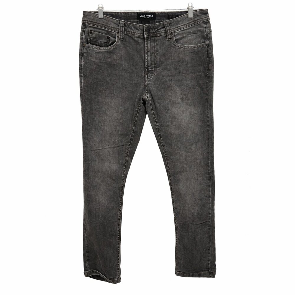Kenneth Cole Gray Slim Fit Jeans Mens 33x32 Dark Wash 5 Pocket Mid Rise